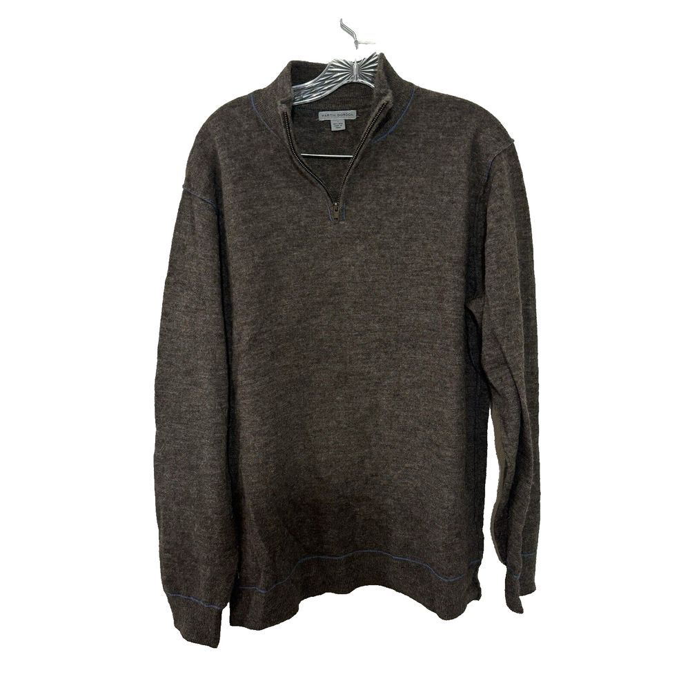 L Martin Gordon 100% WOOL Sweater 1/4 ZIP UP Mens Brown